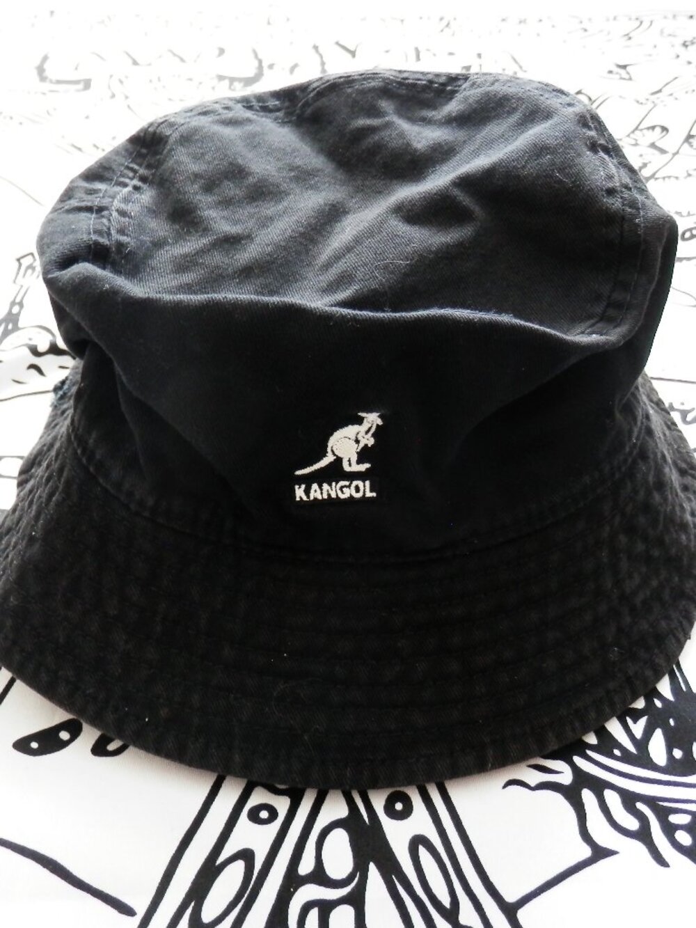 Kangol Black Washed Bucket Hat, Size M